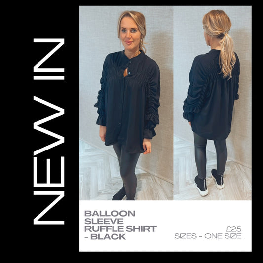 Balloon Sleeve Ruffle Shirt - Black