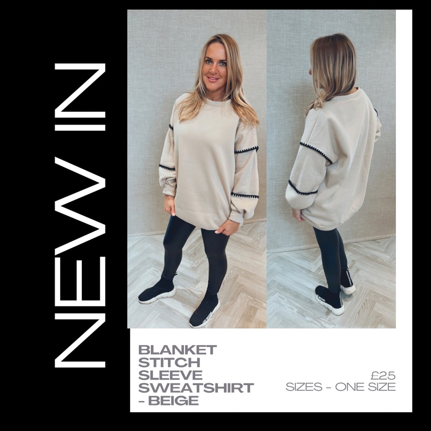 Blanket Stitch Sleeve Sweatshirt - Beige