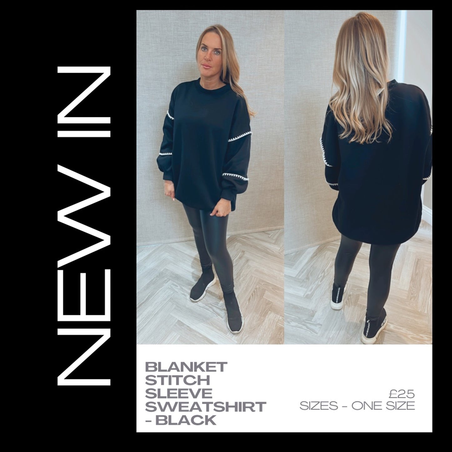 Blanket Stitch Sleeve Sweatshirt - Black