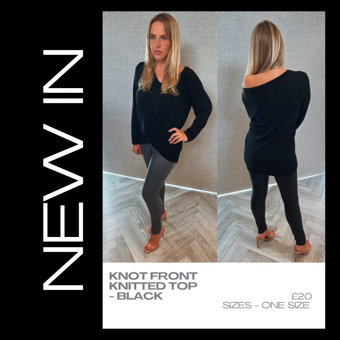 Knot Front Knitted Top - Black