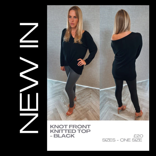 Knot Front Knitted Top - Black