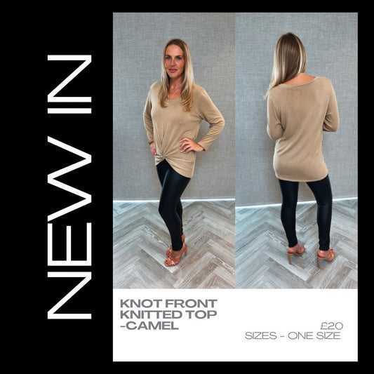 Knot Front Knitted Top - Camel