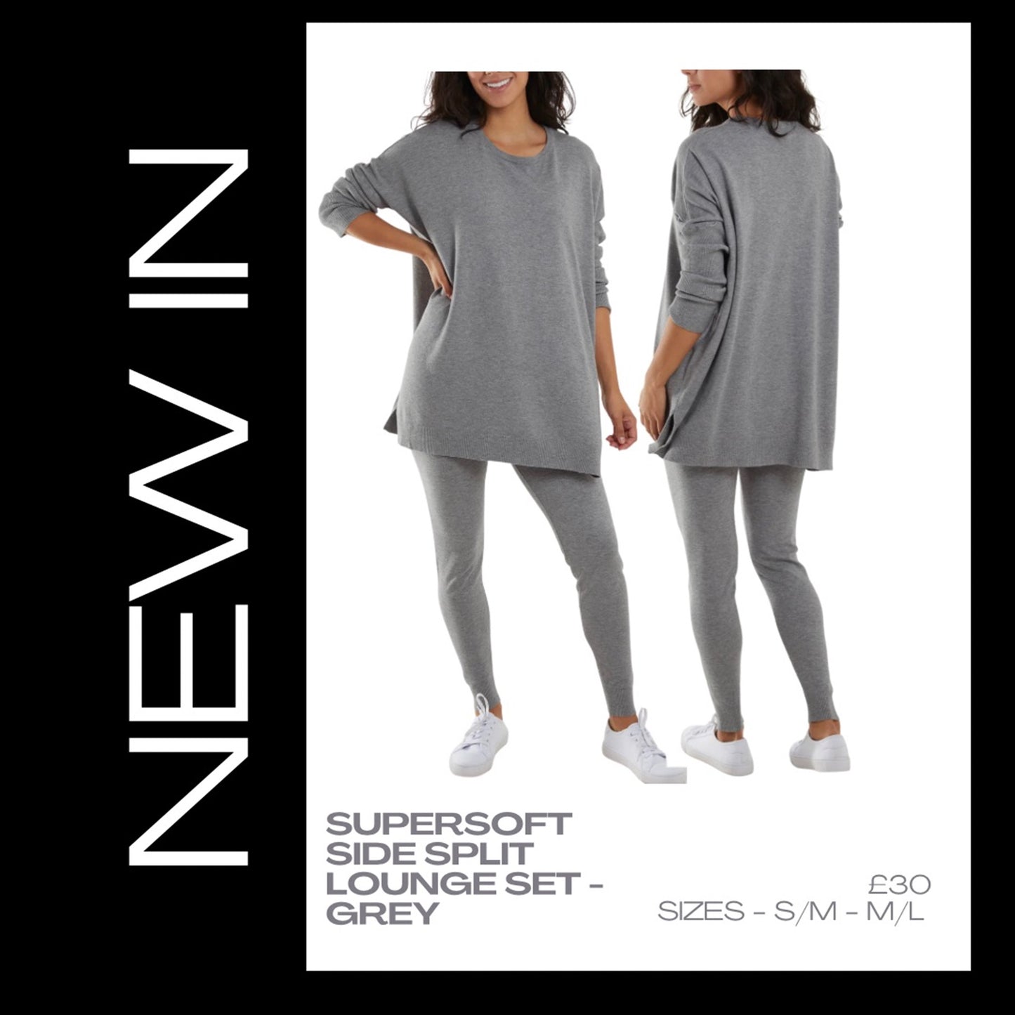 Super Soft Side Split Lounge Set - Grey