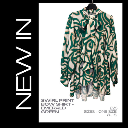 Swirl Print Bow Shirt - Emerald Green