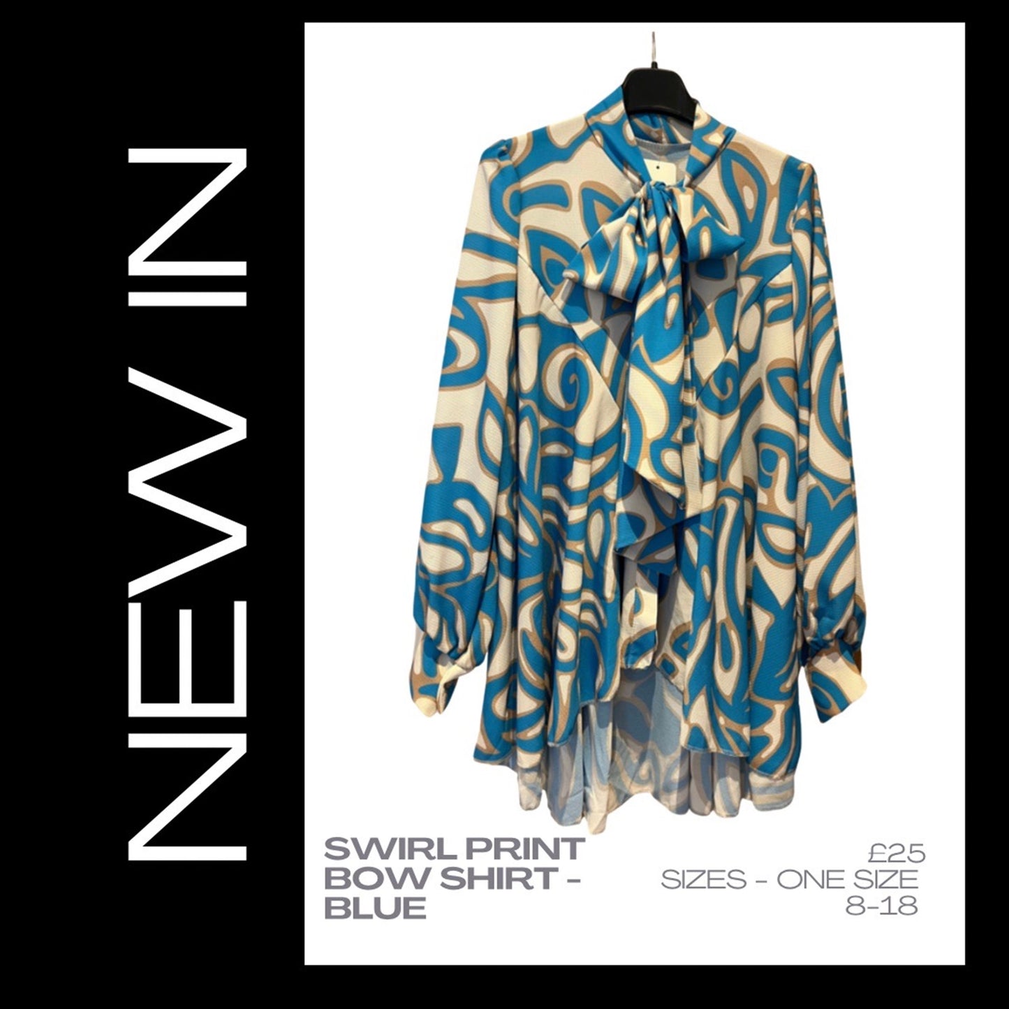 Swirl Print Bow Shirt - Blue