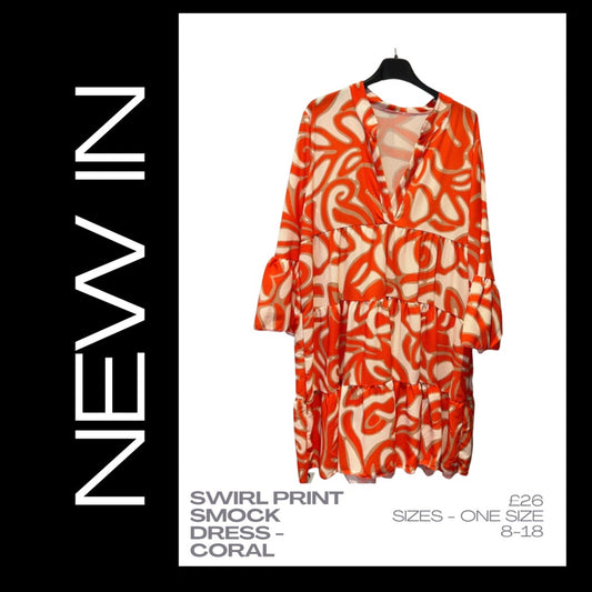 Swirl Print Smock Dress - Coral