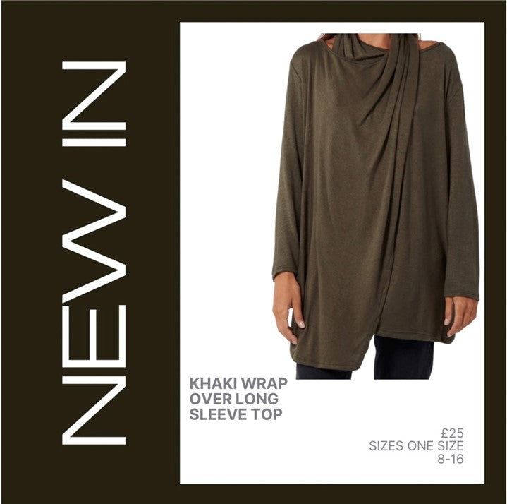 Khaki Wrap Over Long Sleeve Top