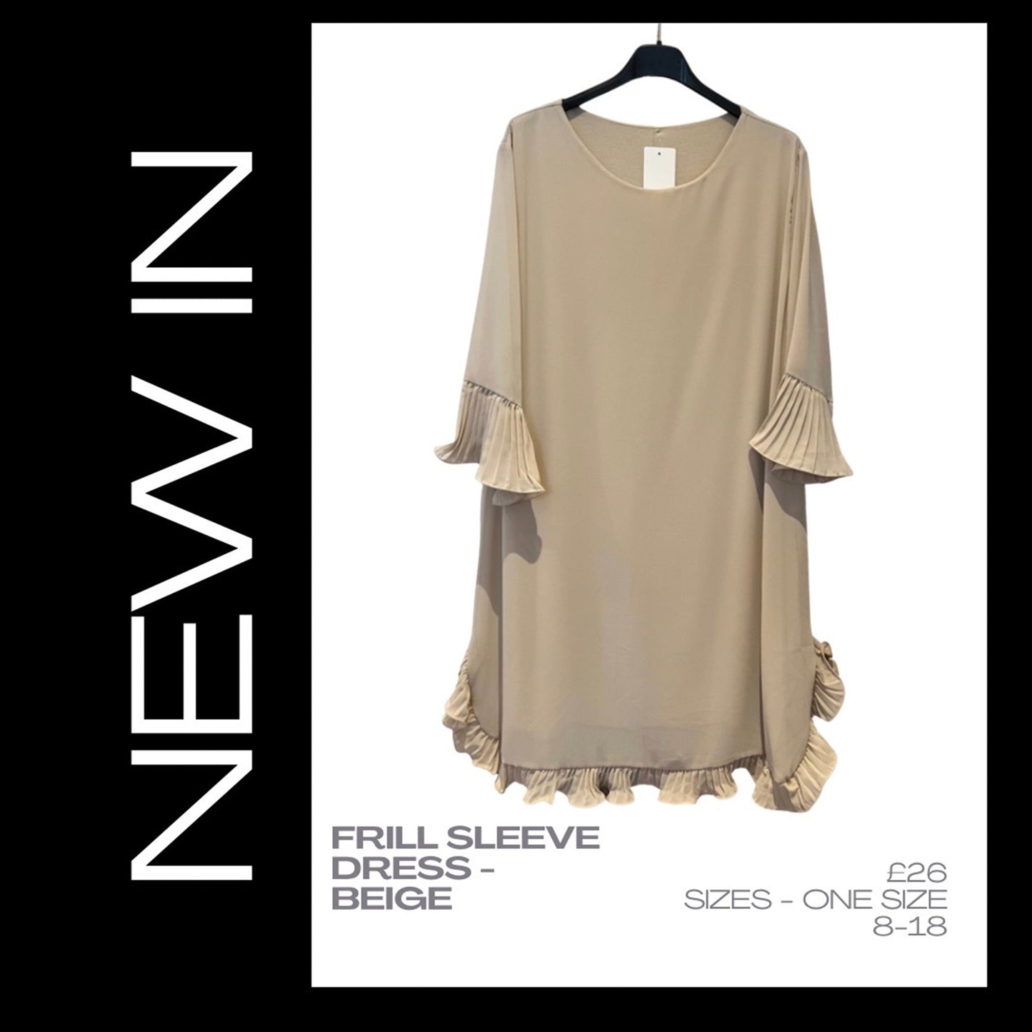 Frill Sleeve Dress - Beige