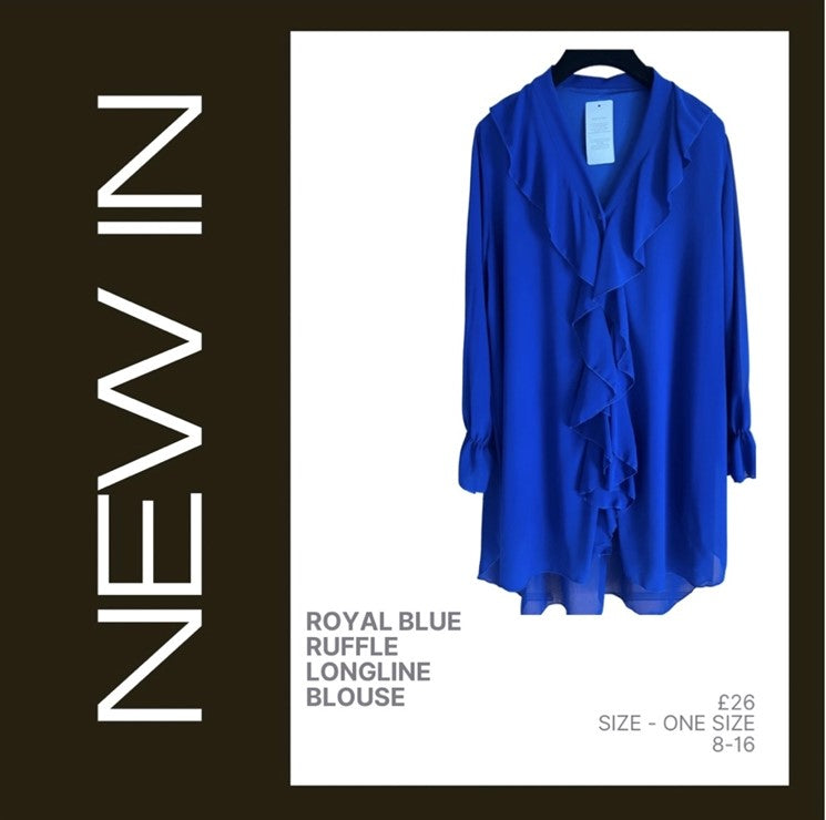 Royal Blue Ruffle Longline Blouse